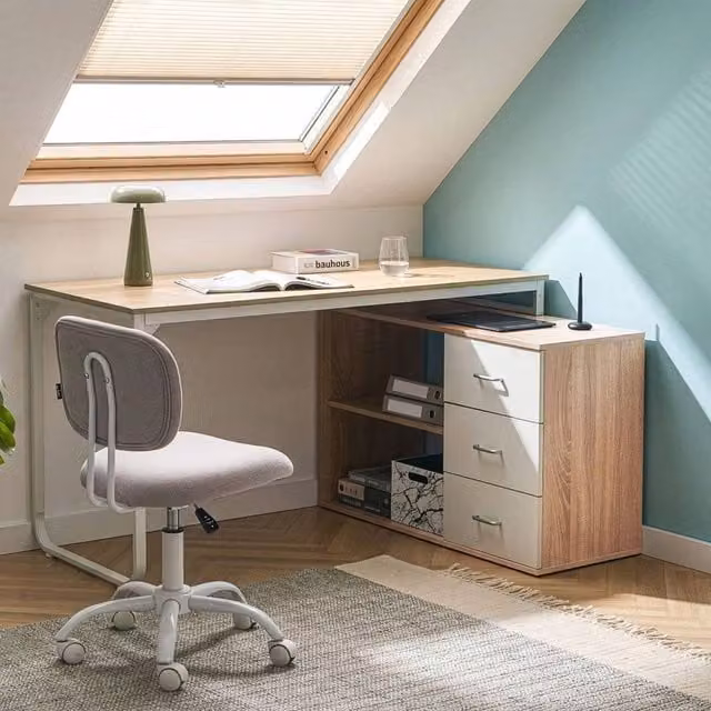 Wyld and Coco Corner Desk in Brown with Metal Legs, W: 140 cm, D: 100 cm, H: 75 cm – 1