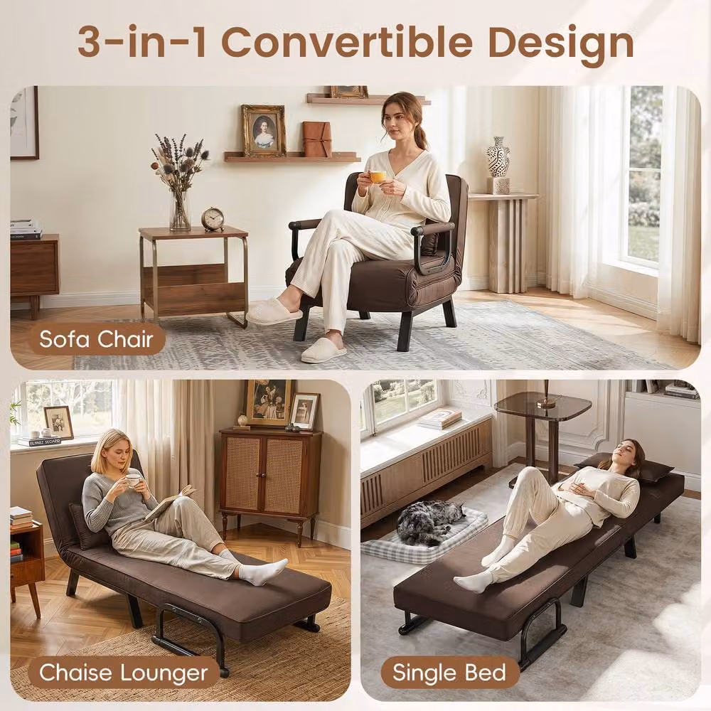 Costway Convertible Sleeper Chair and Folding Sofa Bed with Adjustable Backrest in Brown – 6
