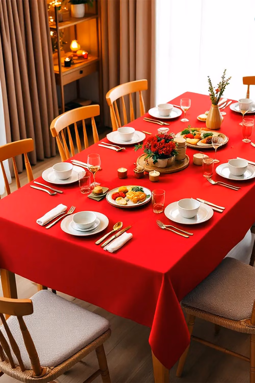Neel Blue Water Repellent Polyester Rectangular Tablecloth in Red and Blue, W/D/H: 132.08 x 132.08 cm – 3