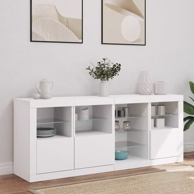 Berkfield Home Modern White Sideboard with Integrated LED Lights, W: 164 cm, D: 37 cm, H: 67 cm