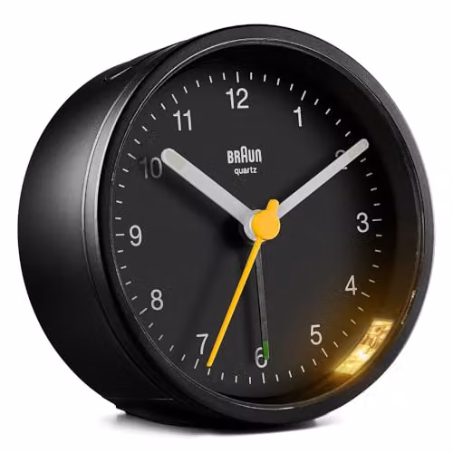 Braun Classic Analogue Alarm Clock in Black, Yellow or White – 1