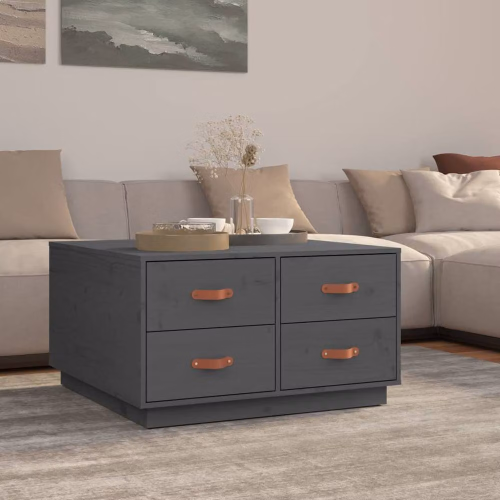 Berkfield Home Grey Rustic Solid Pine Square Coffee Table W/D/H: 80 x 80 x 45 cm – 2
