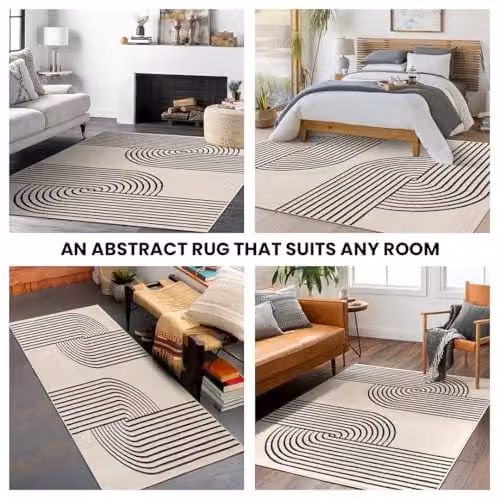 Livabliss Hialeah Abstract Modern Rug in White, Black and Beige, W/D/H: 80 x 220 cm – 5
