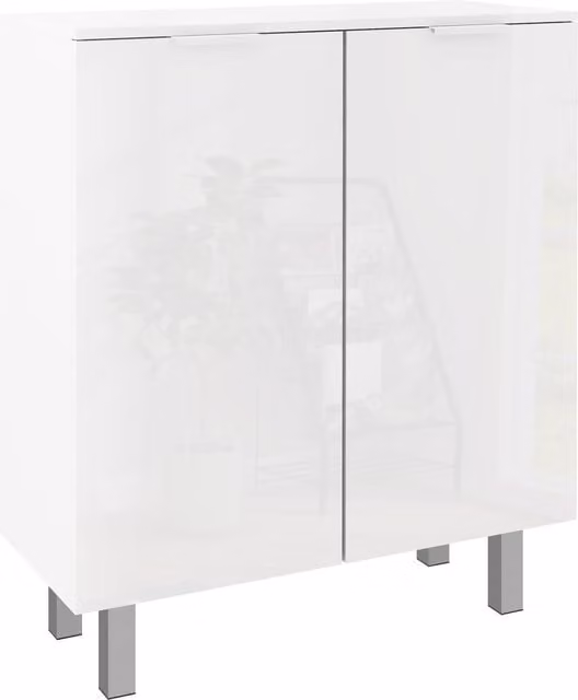 HOMCOM Narrow White High Gloss Shoe Storage Cabinet with Soft-Close Hinged Doors and Adjustable Shelves
