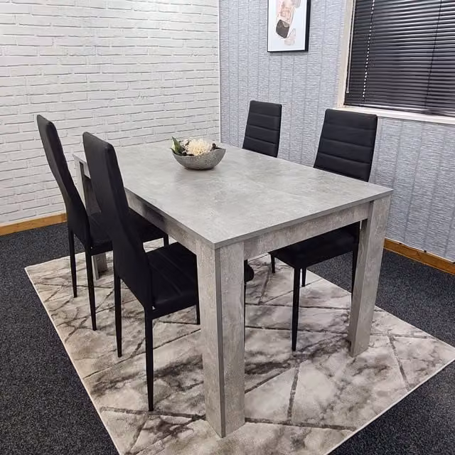 KOSY KOALA Modern Kitchen Dining Table and 4 Chairs Set in Grey and Black – 1