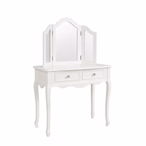Melody Maison White Lacquered Wood Vintage Dressing Table and Tri-Fold Mirror Set W/D/H: 90 x 40 x 80 cm – 2