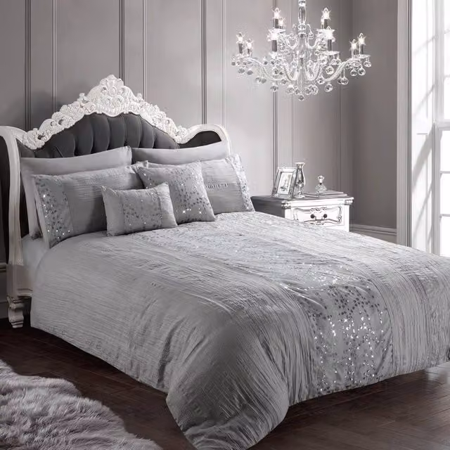 Intimates Amara Silver Crinkle Seersucker Duvet Cover and Pillowcase Set, W: 90 cm, L: 200 cm