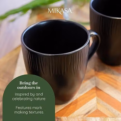 Mikasa Jardin Midnight Floral Stoneware Mug Set, Black, 4 x 420ml – 4