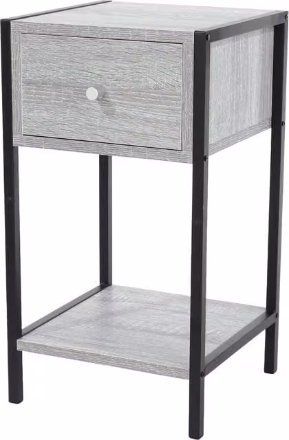 Core Products Kelly One Drawer Compact Bedside Cabinet in Oak Effect with Metal Frame - Grey and Black