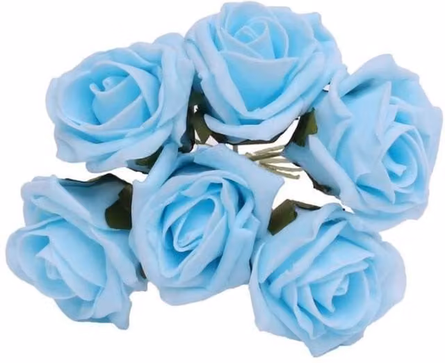 KDMD 4 Pack of Aqua Blue Foam Tea Roses for Weddings