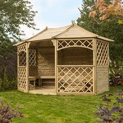 Rowlinson Sandringham Classic Wooden Garden Gazebo in Natural Brown