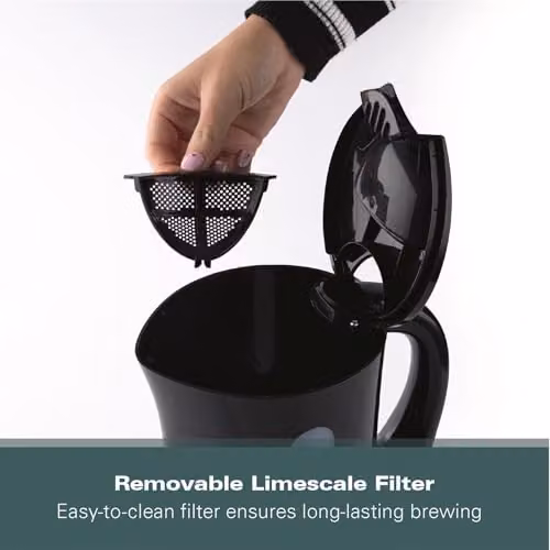 Hamilton Beach Essential Plastic Kettle with Auto Shut Off, Black, 1.7L – 7