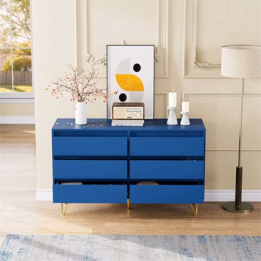 Nordara Navy Blue 6 Drawer Chest with Gold Metal Legs, W: 120 cm – 4