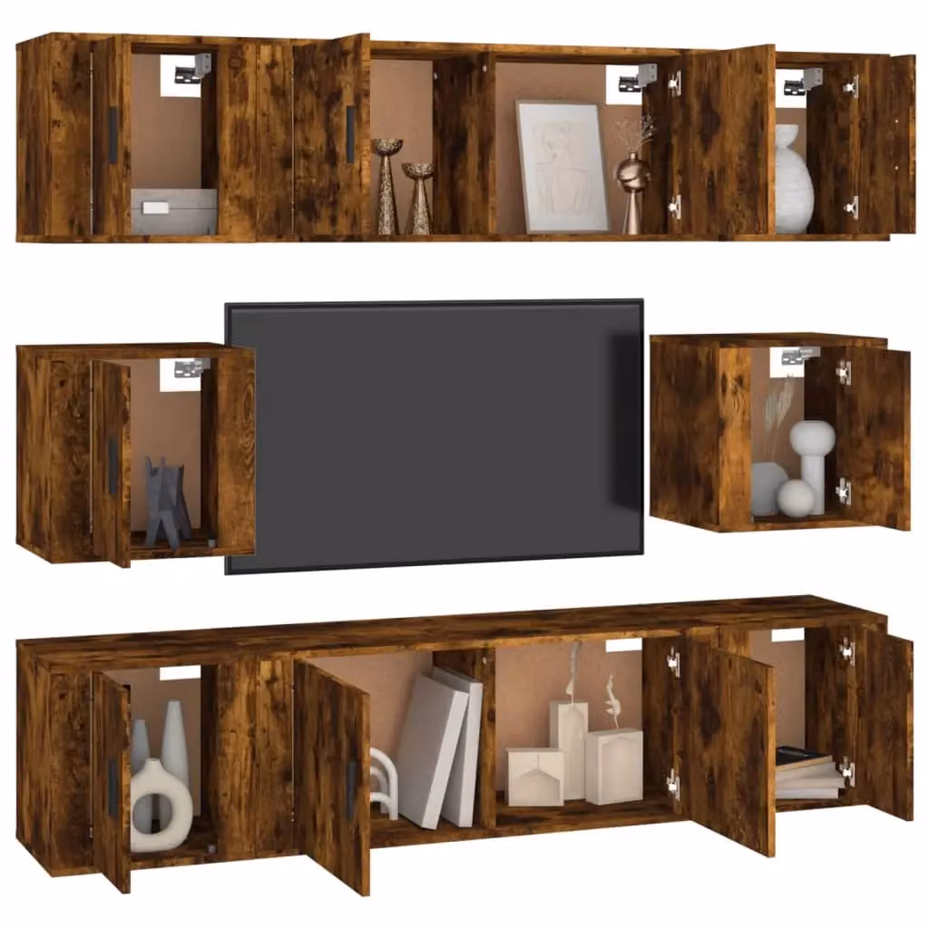 Berkfield Home 8 Piece Smoked Oak TV Cabinet Set in Brown – 3