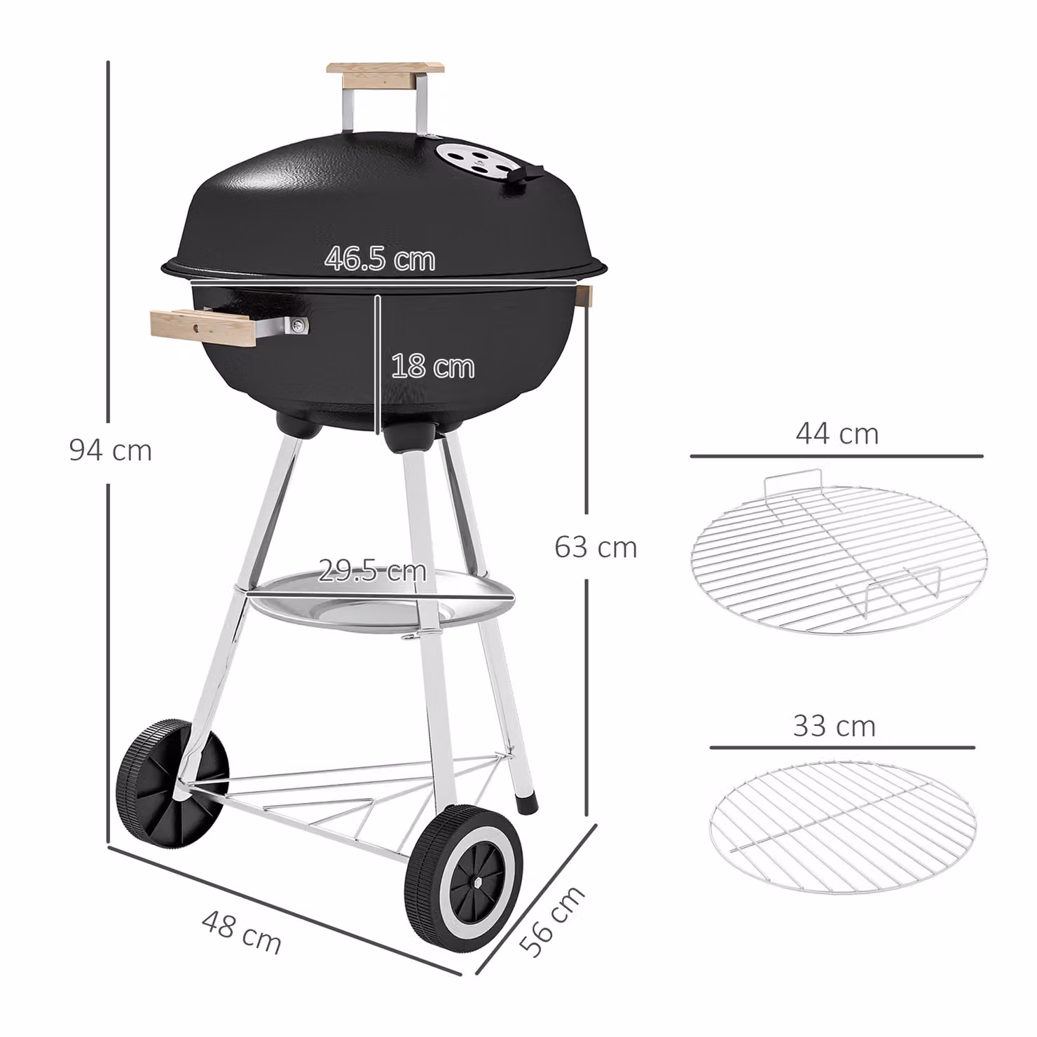 Outsunny Portable Round Kettle Charcoal BBQ Grill in Black – 3