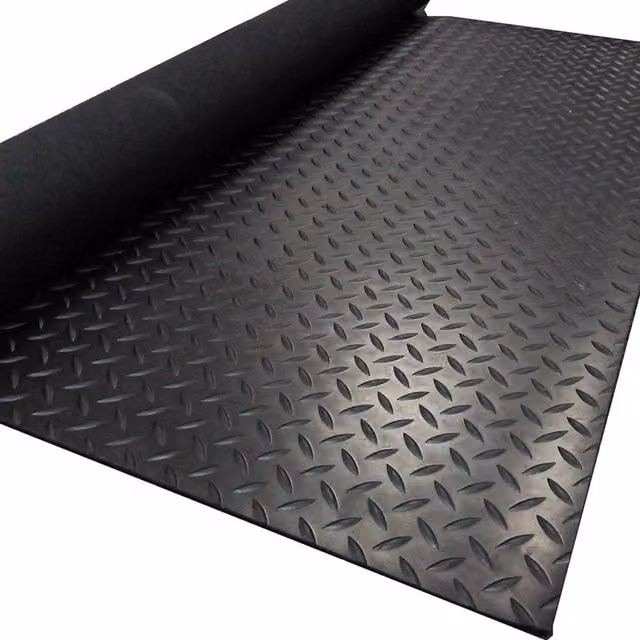 NESTLUNE Black Geometric Checker Rubber Flooring Matting, W: 100 cm, L: 1100 cm