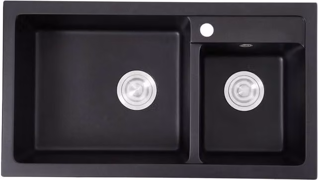 Living and Home Modern Black Quartz Resin Composite Kitchen Sink with Waste Kit