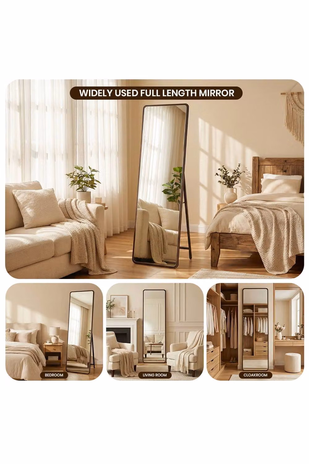 Garden Sanctuary Modern Freestanding Full-Length Rectangular Mirror in Brown – 3