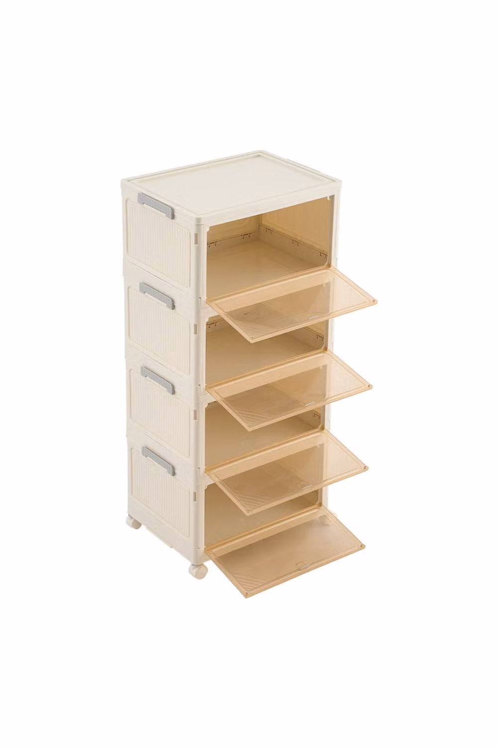 Living and Home 4-Tier Foldable Shoe Cabinet with Wheels in Beige – 3