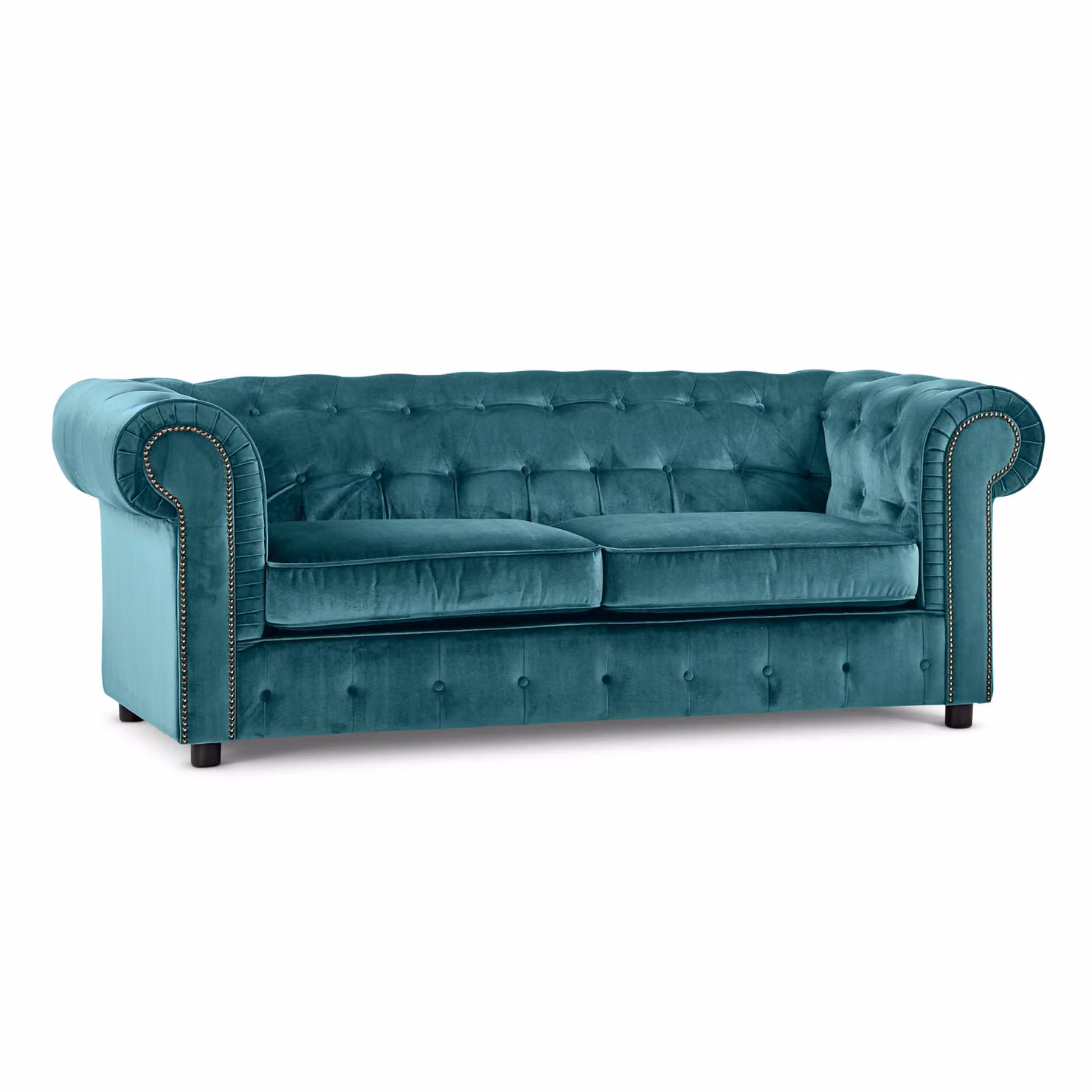 Furnishings For Less UK Ashbourne Chesterfield 3 Seater Velvet Fabric Sofa in Petrol Blue, W: 206 cm, H: 73 cm, D: 86 cm – 2