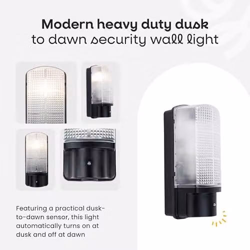 MiniSun Modern Heavy Duty Dusk to Dawn Security Wall Light in Black with 10W Cool White LED Bulb – 2