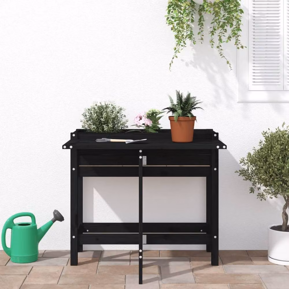 Berkfield Home Rustic Black Solid Wood Pine Garden Planter with Folding Tabletop – 3