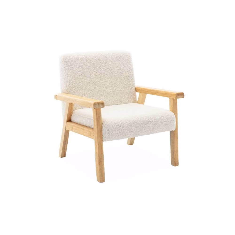 sweeek Children's Scandinavian Style Armchair in White Bouclé Fabric with Rubberwood Frame, W/D/H: 50.0 x 43.5 x 47.0 cm – 2