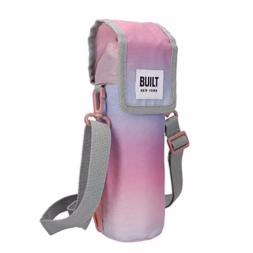 BUILT New York Hands Free Interactive Insulated Bottle Carrier with Shoulder Strap, Pink, Purple and Blue, W/D/H: 9 x 11 x 25 cm
