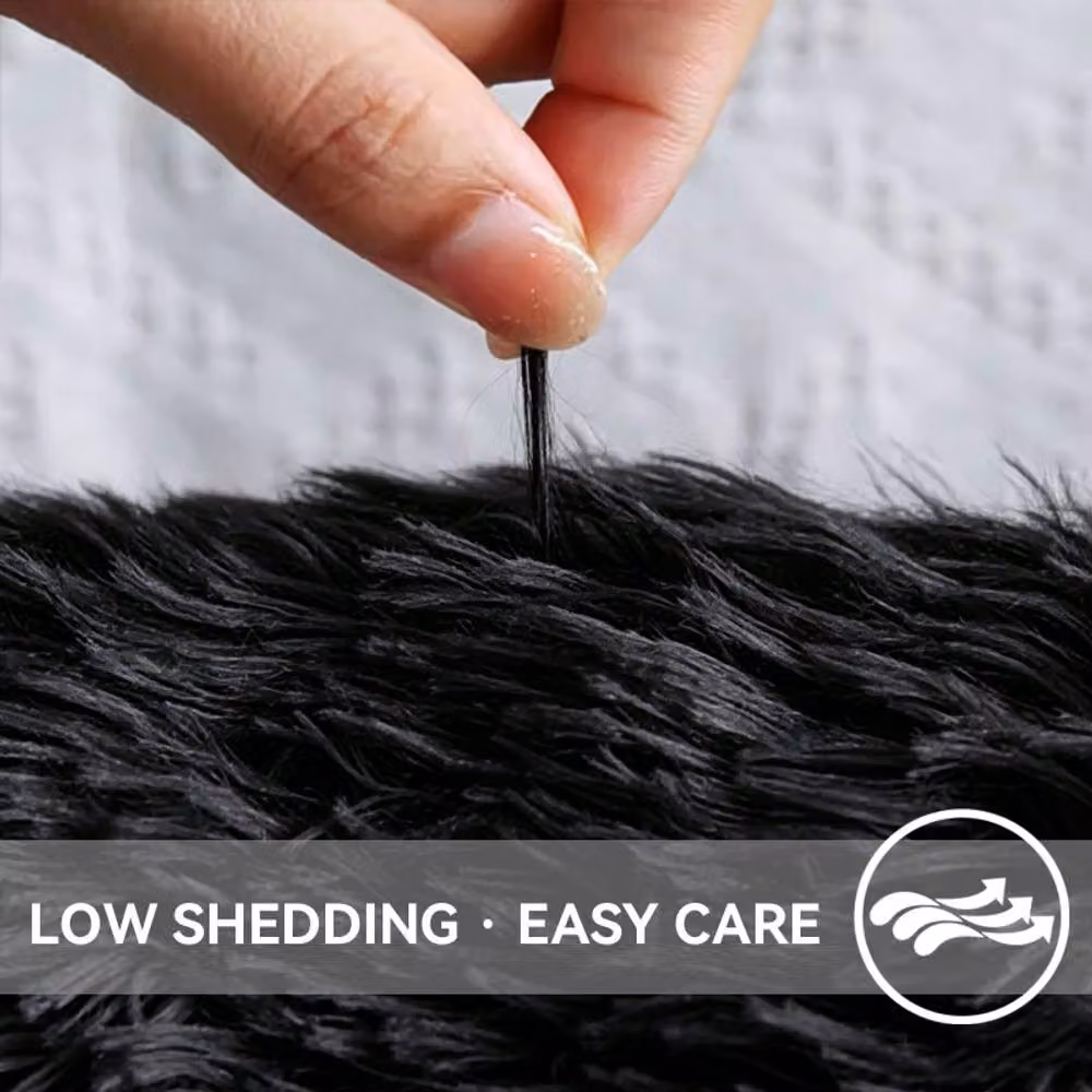 MCC Direct Faux Fur Rectangular Shaggy Area Rug in Black, W: 240 cm, D: 340 cm – 5