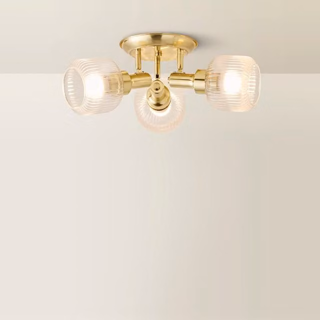 ValueLights Calpe 3 Way Adjustable Ceiling Spotlight with Transparent Glass Shades in Gold/Brass – 1