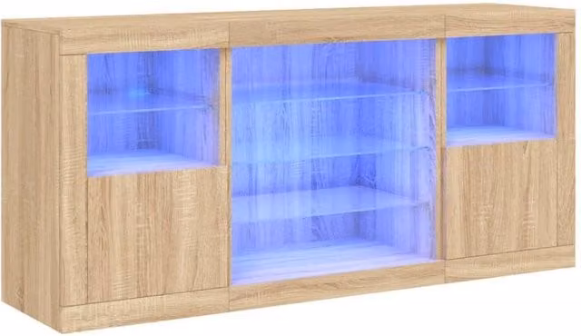 Berkfield Home Modern Sideboard with Integrated LED Lights in Sonoma Oak and Beige, W/D/H: 142.5 x 37 x 67 cm