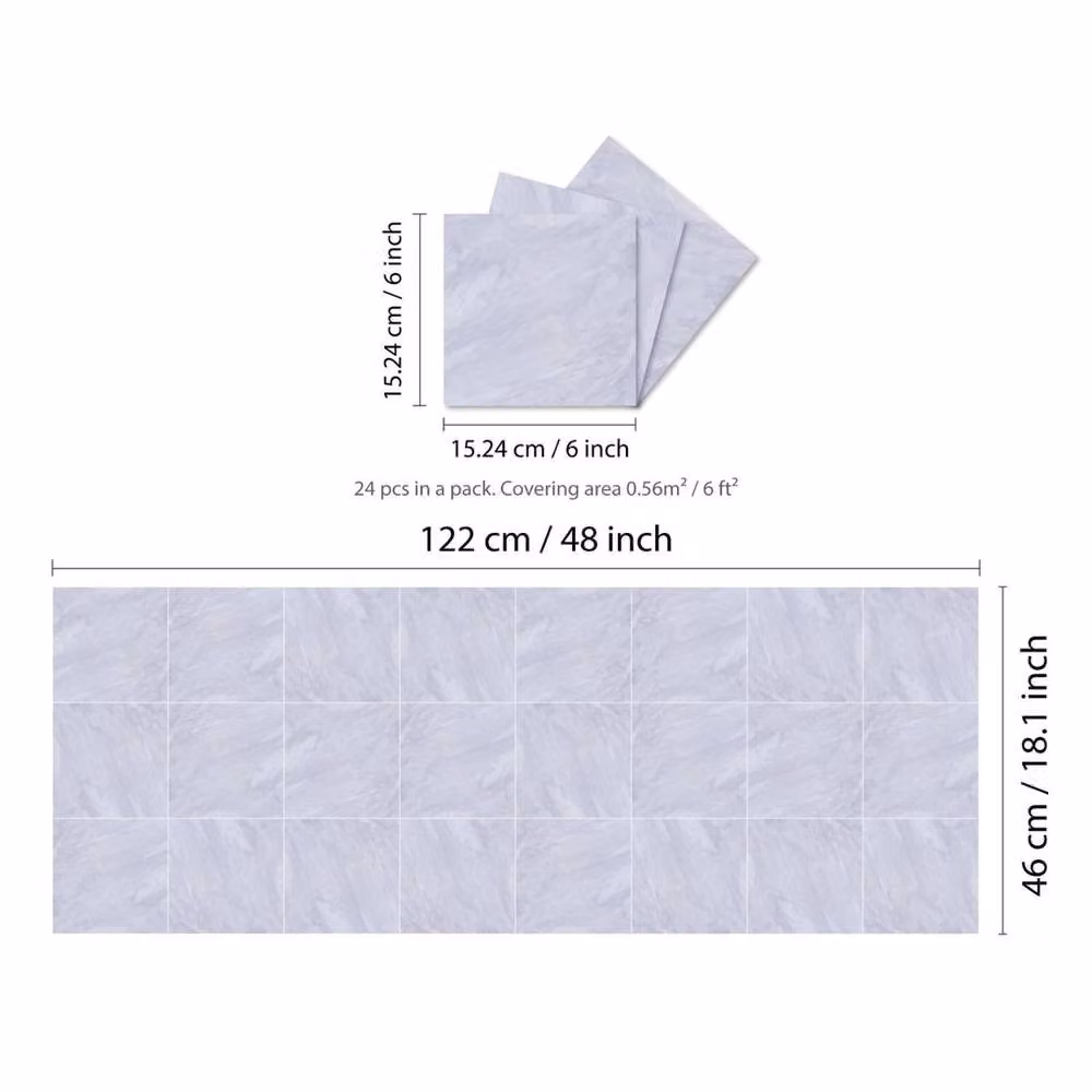 PAWNORA Grey Marble Look Glossy Wall Tile Stickers, 24 Pack – 2