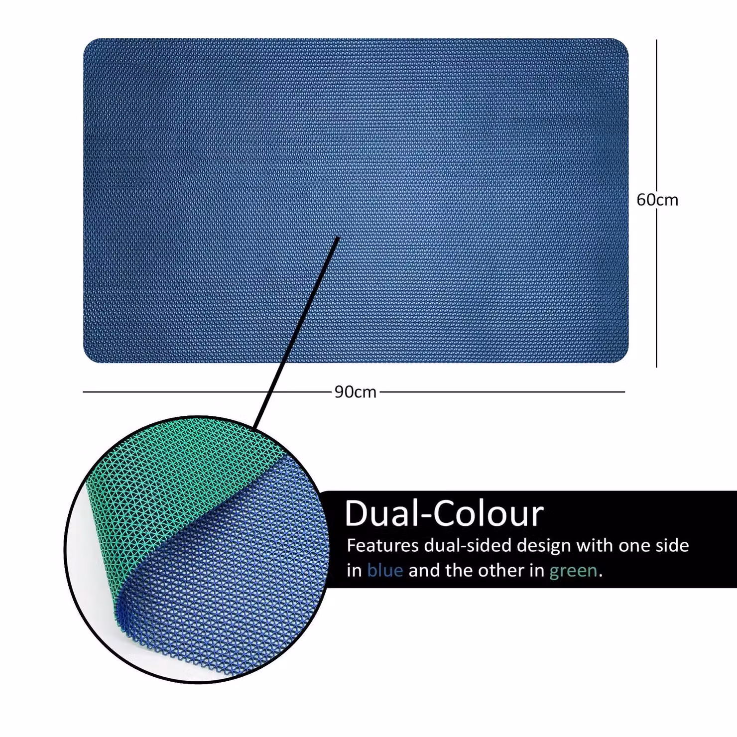 Nicoman Reversible Non-Slip Anti-Mold Bath Mat in Blue and Green, W: 90 cm, D: 60 cm – 4