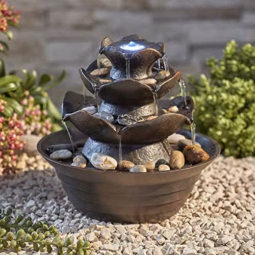 Clifford James Serenity Oriental Table-Top Water Feature with LED Lights, Grey, Height: 21.5 cm – 2