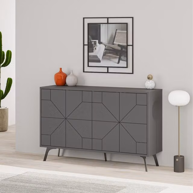Decortie Dune Modern Four Door Sideboard in Anthracite Grey, W: 123 cm