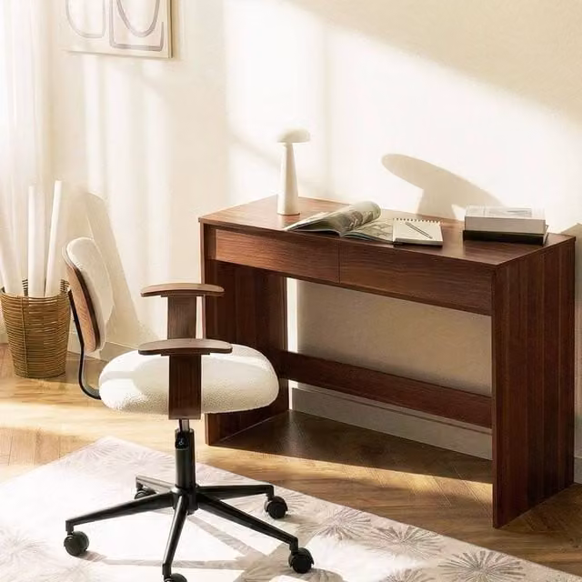 Wyld Haus Modern Writing Desk in Brown with Two Drawers