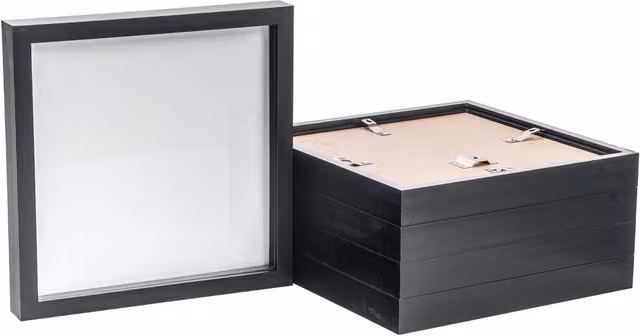 Nicola Spring Pack of 5 Black 3D Box Photo Frames, Square, W/D/H: 25.4 x 25.4 x 25.4 cm