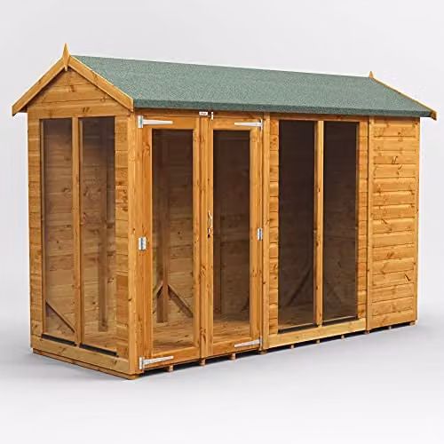 Powersheds Premium Apex Wooden Summer House in Brown with PVC Windows and Security Features