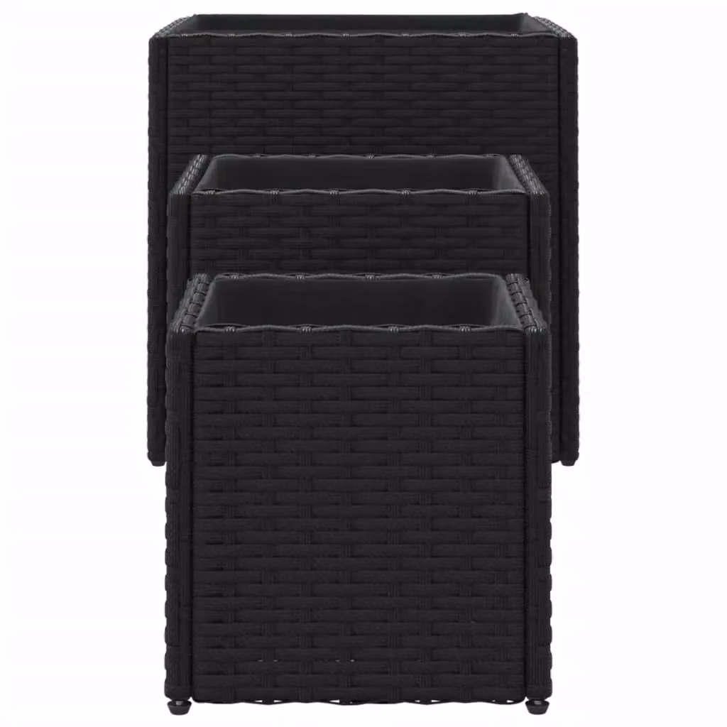 Berkfield Home Set of 3 Black Poly Rattan Garden Planter Tubs – 3