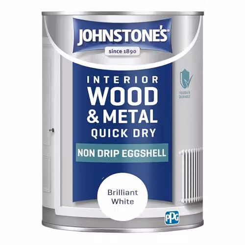 Johnstone's Quick Dry Water Based Eggshell Wood and Metal Paint, Brilliant White, 1.25l – 2