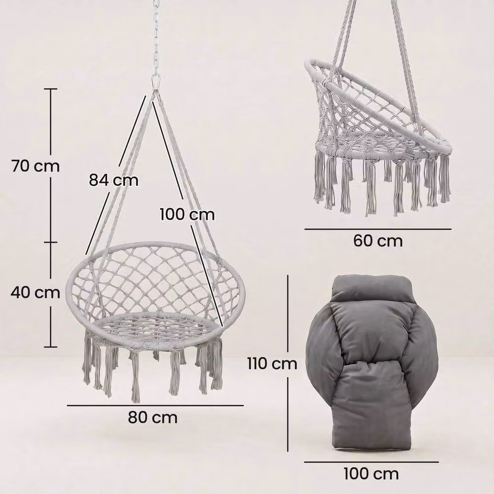 PAWNORA Grey Hanging Swing Chair with Weatherproof Cushion for Outdoor and Garden Use – 2