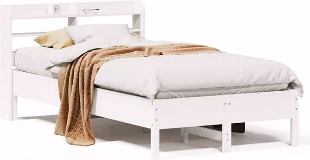 Berkfield Home White Solid Wood Pine Bed Frame with Side Compartments W/D/H: 100 x 200 cm