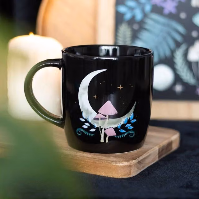 Uniqueful Mystical Moon Ceramic Mug in Black, 340 ml