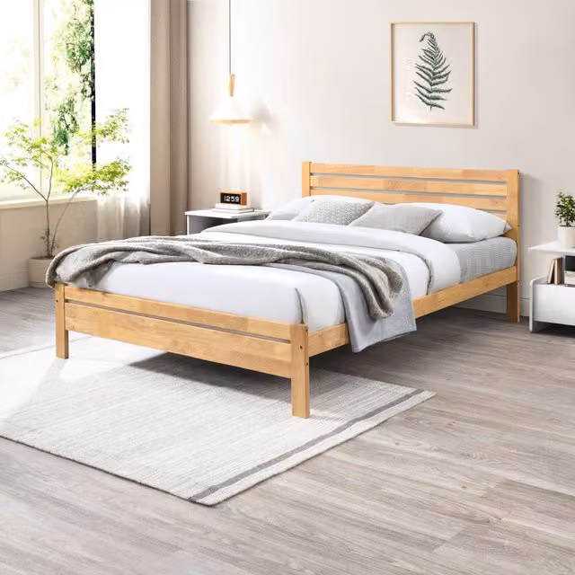 FurnitureboxUK Dylan Scandinavian Double Bed Frame in Natural Oak Rubberwood, 140 x 200 cm