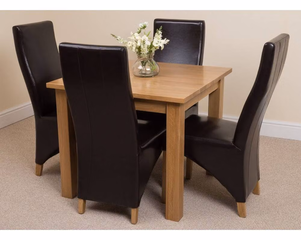 Thats Furniture Oslo Oak Small Square Dining Table and 4 Lola Brown Leather Chairs W/D/H: 90 x 90 x 75 cm – 3