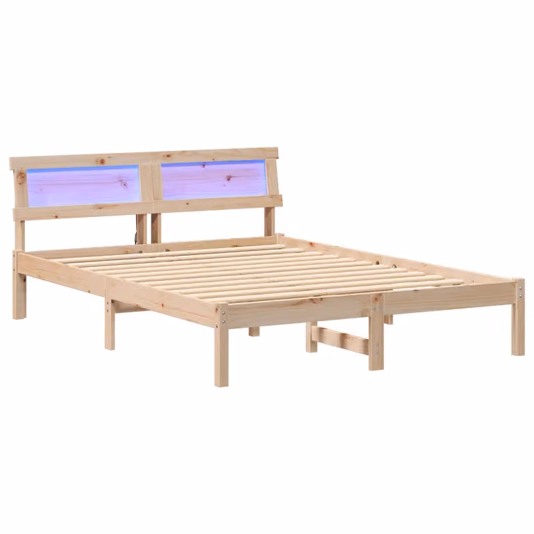 Berkfield Home Modern Pine Wood Bed Frame with Headboard and LED Strip Lights, Brown, W: 135 cm, D: 190 cm, H: 73 cm