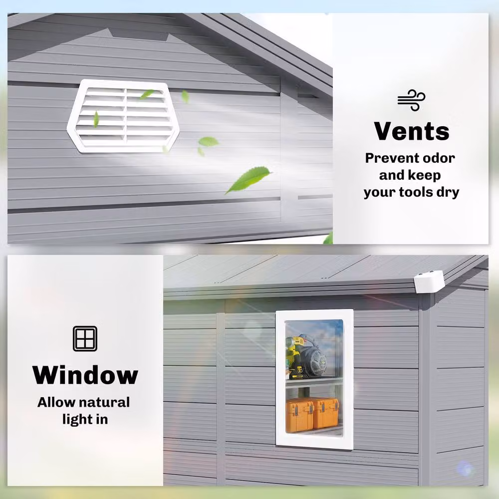 Rolipo Grey Plastic Garden Shed with Aluminium Frame – 7