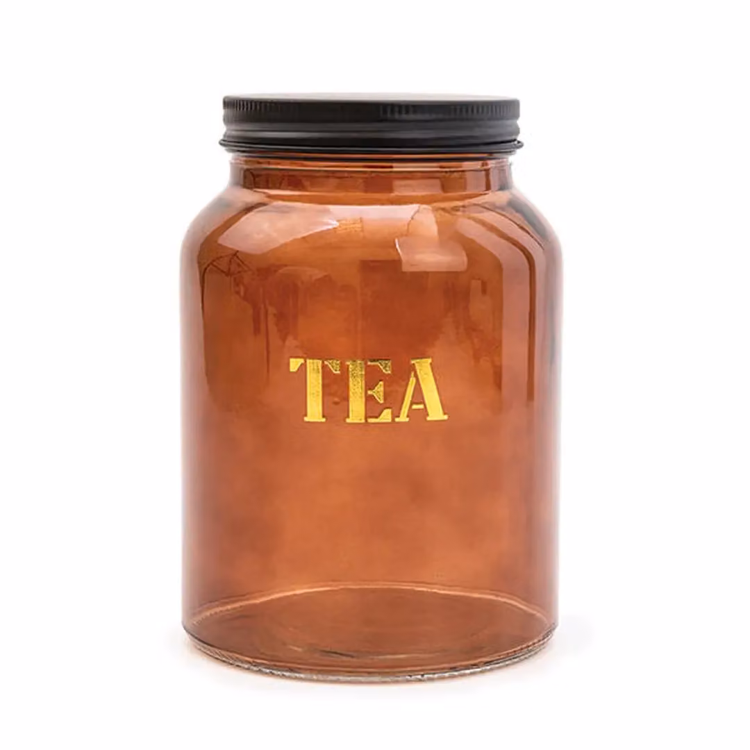 Madison & Mayfair Set of Three Vintage Labelled Glass Storage Jars in Amber Gold and Brown – 2