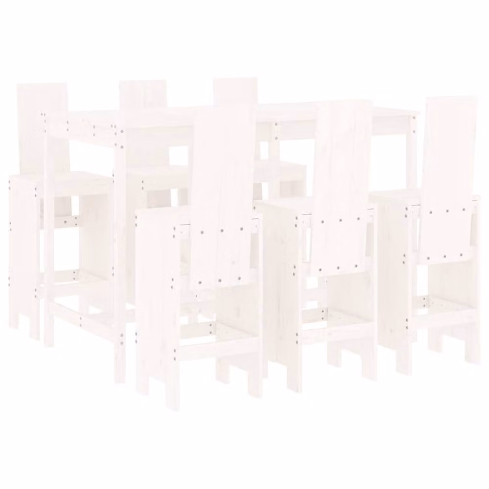 Berkfield Home Beautiful 7 Piece White Solid Wood Pine Garden Bar Set – 2