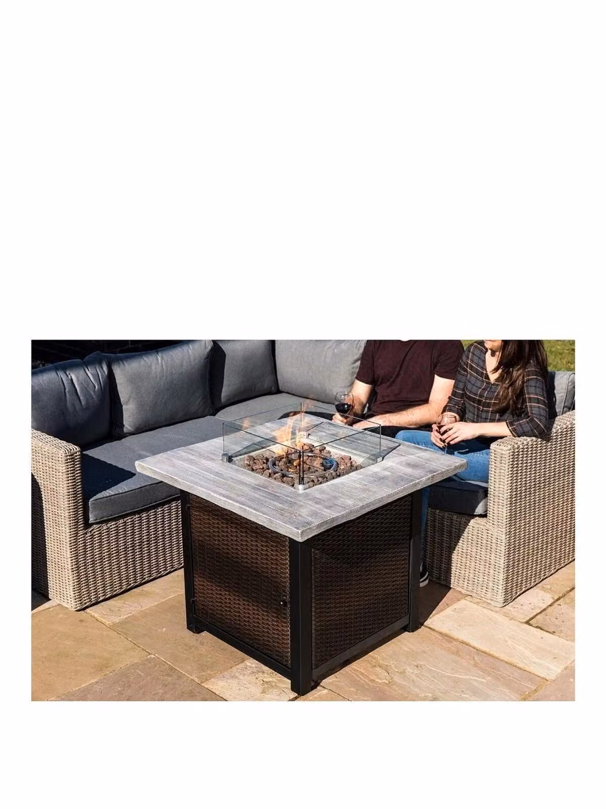 Teamson Home Brown Rattan Outdoor Gas Fire Pit Table